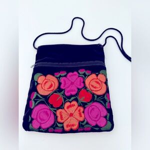 Handcrafted Vintage Floral Embroidered Black Crossbody Bag